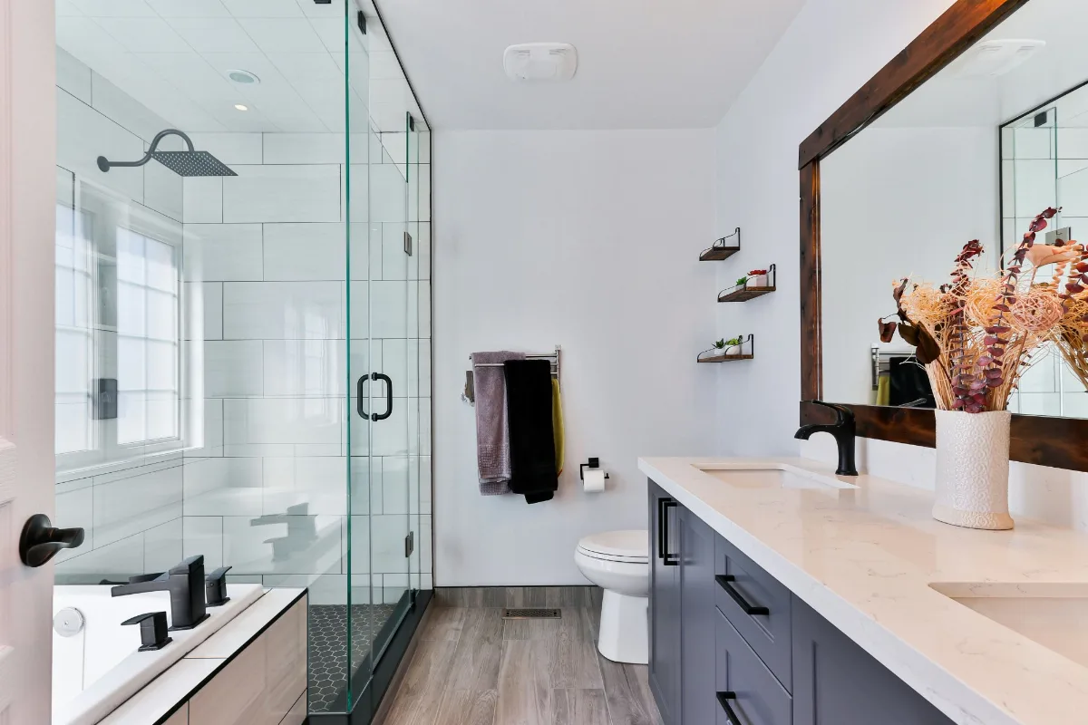 Complete Bathroom Remodel - Grey & Wood Theme